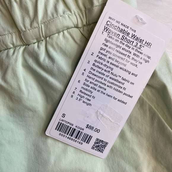 Lululemon Cinchable Waist High-Rise Woven Shorts 3.5” KOGR Green S Small NWT - Picture 2 of 4
